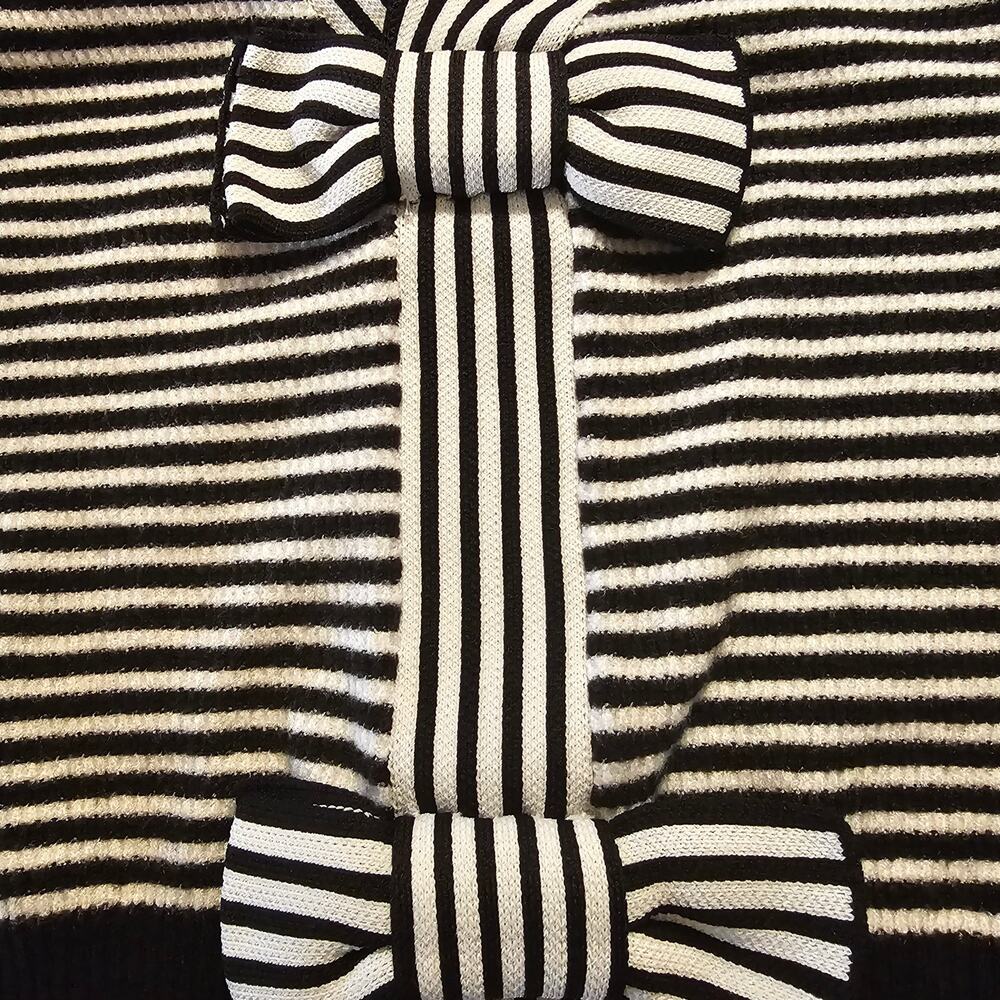 Threaded Leaf Striped Bow Sweater M Cropped Feminine Coquette Parisian Knit Twee - Picture 9 of 15